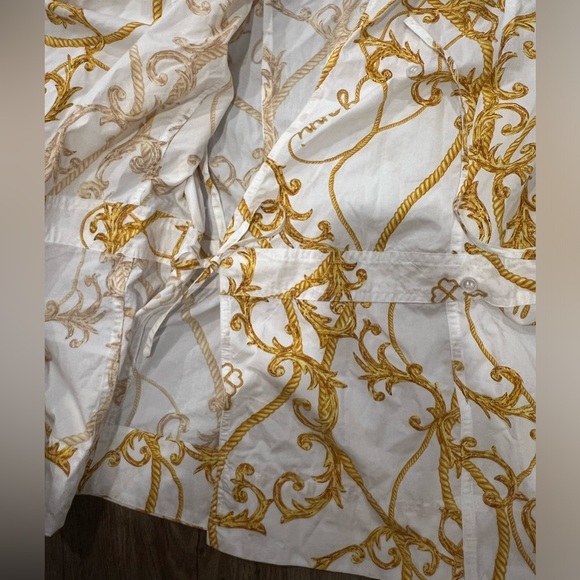 NWT GANNI 100% Cotton Gold And White Patterned Button Up Wrap Shirt - Picture 4 of 14